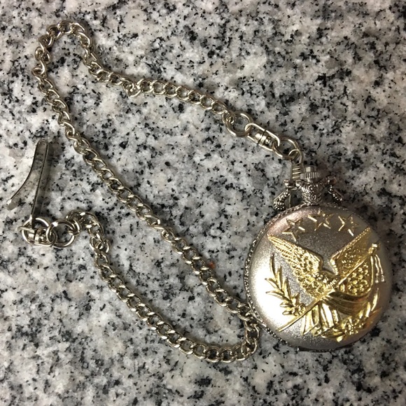 Pocket Watch Gold & Silver w/ Eagle & Stars - Picture 5 of 6